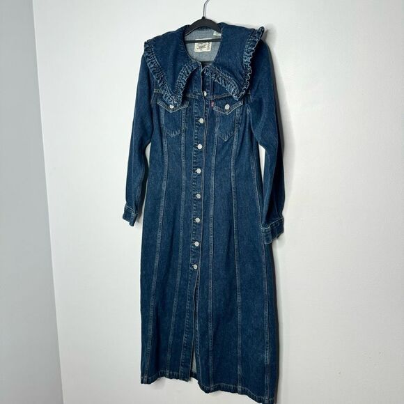 GANNI X LEVI'S Ruffle-trimmed cotton and hemp-blend denim shirt dress - Picture 5 of 12
